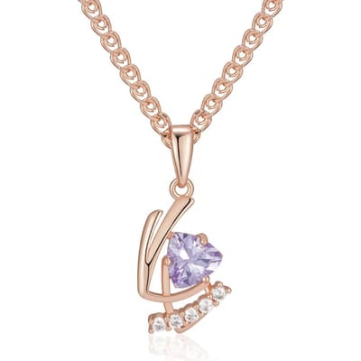 Collier pendentif en zircon naturel violet scintillant pour femmes Mode Couleur Or Rose Vintage Fête Bijoux Quotidien beige