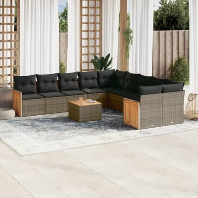vidaXL - 11-delige - Loungeset - met - kussens - poly - rattan - grijs