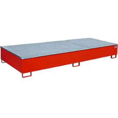 Bauer RW-GR 3300-3 PE vakkenbak, met rooster en PE inzet, B 3262 x D 1312 x H 383 mm, tot 1000 liter, gelakt staal, vuurrood
