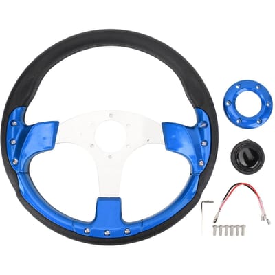 14 inch Universeel Stuurwiel met Claxonknop Racestijl PU Aluminium voor Standaard 6-Gats Stuurwielnaaf Adapter Blue