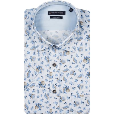 Giordano - Korte Mouw Overhemd - Heren - L - Blauw - Katoen - 616050