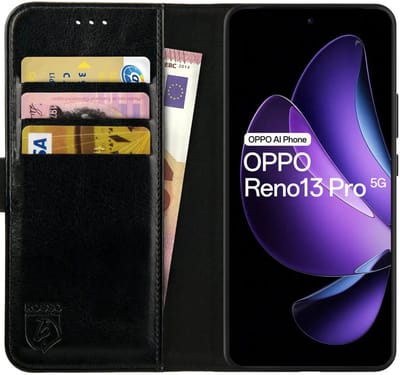 Rosso Element Geschikt voor Oppo Reno 13 Pro | Wallet Book Case | Portemonnee Hoesje | 3 Pasjes | Magneetsluiting | Stand Functie | Zwart