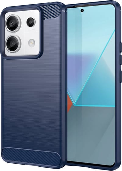 MobyDefend Hoesje - Geschikt voor Xiaomi Redmi Note 13 Pro 5G - TPU Backcover - Geborstelde Metaal & Carbon-Look - Blauw