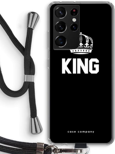 Case Company® - Hoesje met koord geschikt voor Samsung Galaxy S21 Ultra hoesje met Koord - King zwart - Telefoonhoesje met Zwart Koord - Bescherming aan alle Kanten en Over de Schermrand