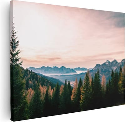 Artaza Canvas Schilderij Bos - 40x30 cm - Klein - Wanddecoratie Herfst - Muurdecoratie Bergen - Schilderijen Op Canvas Landschap