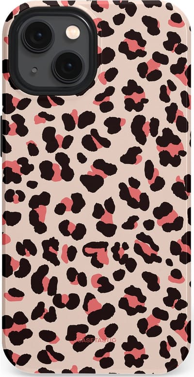 Casetastic hoesje geschikt voor Apple iPhone 13 - MagSafe - Dubbellaagse bescherming - Tropische Panter - Fashion Case - Zand Zwart Koraal