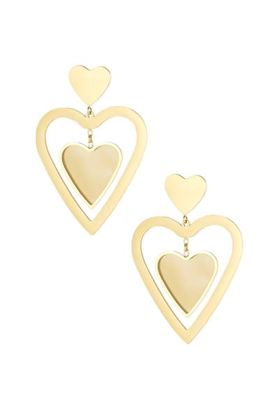 Dubbele hartjesoorbellen - goud/beige