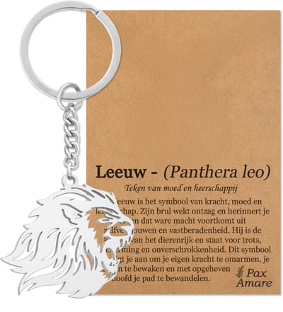Leeuw Kop Sleutelhanger Zilverkleurig - Stoere Leeuwen Hanger - Roestvrij Staal / Stainless Steel - Pax Amare
