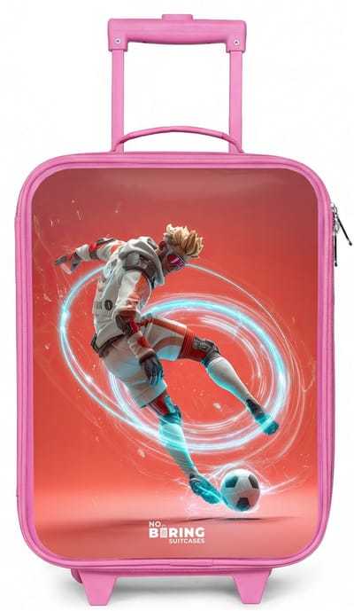 NoBoringSuitcases.com® - Kinderkoffer roze - Kindertrolley meisje - Voetbal - Jongen - Rood - Lichtcirkel - Koffer kind lichtgewicht - Reiskoffer trolley voor kinderen - Koffertje met lichtgevende wieltjes - Rolkoffer