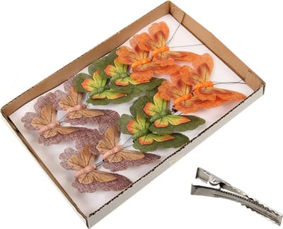 Othmar Decorations decoratie vlinders op clip - 12x - gekleurd -9 cm