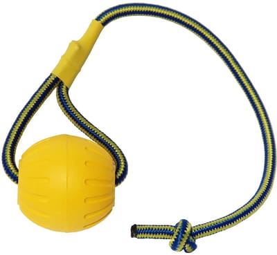 Dura Schuimbal met touw hondenspeelgoed, watervlotspeelgoed, sleepspeelgoed voor kleine, middelgrote en grote honden (3,5 inch)