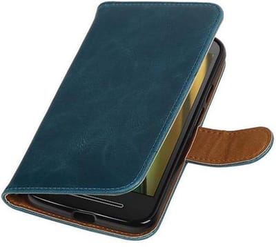 Zakelijke Book Case Telefoonhoesje Geschikt voor de Motorola Moto E3 (3nd Gen) - Portemonnee Hoesje - Pasjeshouder Wallet Case - Blauw