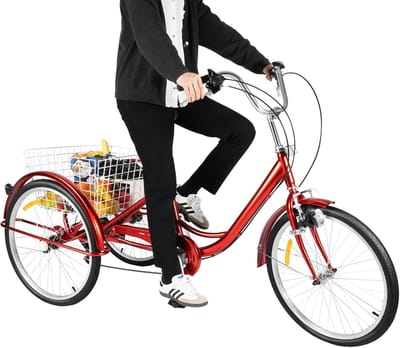 Driewieler voor volwassenen - Driewieler fiets - Comfortabel transport - 6 versnellingen - 24 inch - Rood