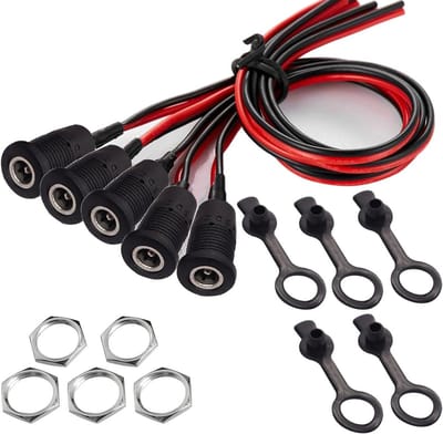 Allecto - RUNCCI-YUN 5-delige DC Voedingsplug Set 5.5 x 2.5mm - 12V 10A met Kabel en Rubber Beschermdoppen