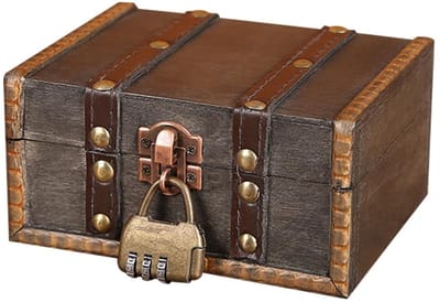 Dailygoods- Schatkist met Combinatieslot - Houten Schatkist - Vintage Opbergdoos - 15 x 12 x 7,5 cm - Grote Capaciteit - Veilig en Duurzaam