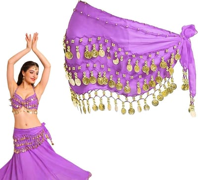 Elegante Heupdoek met 90+ Munten voor Buikdans - Chiffon Accessoire voor Optredens en Feestjes - 55 Inch Lichtpaars