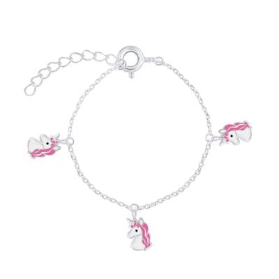 Joy|S - Zilveren eenhoorn bedel armband - roze unicorn 14 cm + 2 cm