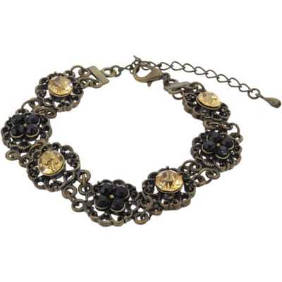 Behave – Armband – Zwart Bruin – Antiek Goudkleurig – Bloemmotief – Strass – Verstelbaar