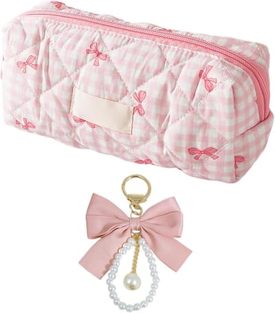 Schattige Pennenhouder met Strikprint, Roze Esthetische Kleine Pennenbak, Schoolbenodigdheden en Make-up Opbergzak