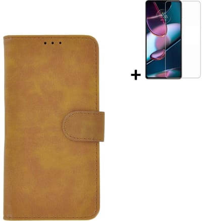 MoDo hoesje Geschikt voor Motorola Moto G73 - Kunstleer Book Case - Bruin hoesje met screenprotector