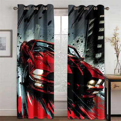 Mode Comic Graffiti Raceauto's Coole Jongens Kinderen Mannen 2 Stuks Lichtfilterend Gordijn voor Woonkamer Slaapkamer Raam Draperie Decor 75W60H(CM) 2PCS gray