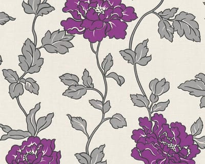 BLOEMEN BEHANG - Creme Metallic Lila - AS Creation Adelaide