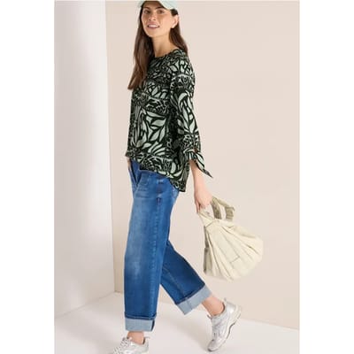 3/4-mouwen blouse met patchworkprint