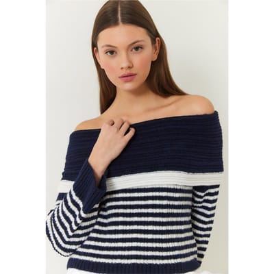 Gestreepte Strapless Brei Sweater