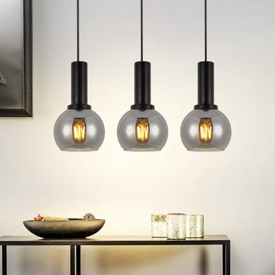 NETTLIFE Hanglamp - 3-Lichts - Glas en Metaal - Zwart en rookgrijs - E27 Fitting - Vintage Eetkamerlamp Hangend - In hoogte verstelbaar 120cm - voor Keuken | Slaapkamer | Woonkamer | Studeerkamer - zonder lampen