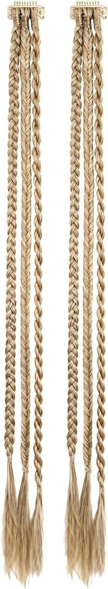 Gevlochten clip-in haarverlengingen van 55 cm, hittebestendig, goudkleurig, perfect voor veelzijdige styling en volume, set van 2 stuks