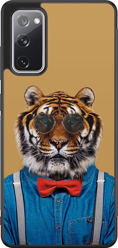 Leuke Telefoonhoesjes - Hoesje geschikt voor Samsung Galaxy S20 FE - Tijger hipster - Backcover zwart - Print / Illustratie - Geel