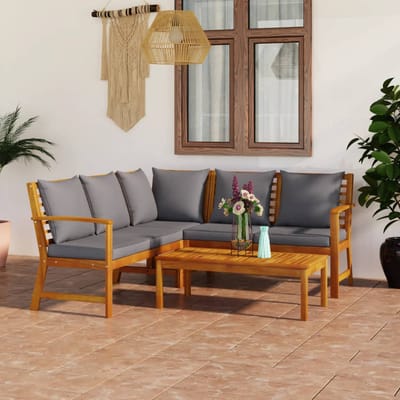 vidaXL - 4-delige - Loungeset - met - kussens - massief - acaciahout