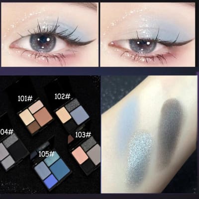 4 kleuren Punk Smokey Matte Glitter Oogschaduw Langdurige Shimmer Oogschaduw Make-uppalet Koele Toned Zwart Blauw Oogpigment