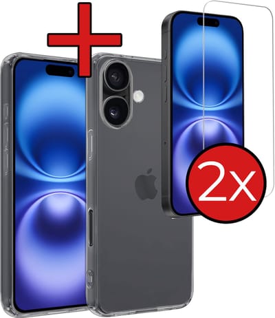 Hoesje - Met 2x Screenprotector - Geschikt voor Apple iPhone 16 - Sterk & Shockproof - Telefoon Hoes - Back Cover - Siliconen Case - Telefoonhoes - Transparant