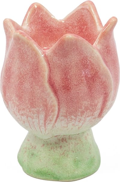 Aardewerk kaarsenstandaard tulp roze