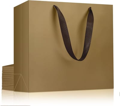 Grote Papieren Cadeauzakken met Handvatten - 10-Pack Bruine Verpakking voor Verjaardagen, Feestjes en Cadeaus - L 32x11.5x28cm 230GSM