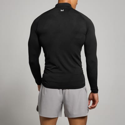 MP Tempo naadloos shirt met kwartrits en opdruk van pilaar voor heren - Zwart - L