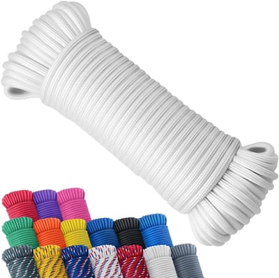 Nylon Polyester Touw - Utility Koord Kleding Lijn - Algemeen Gebruik - Diamant Gevlochten - 100 Meter - Wit