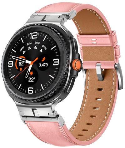 Luxe leren bandje - geschikt voor Samsung Galaxy Watch 8 (40mm) / Galaxy Watch 8 (44mm) / Galaxy Watch 8 Classic - rvs gesp - zilver roze