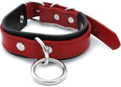 Kiotos - Zwart/Rode Lederen Collar met Grote O-Ring