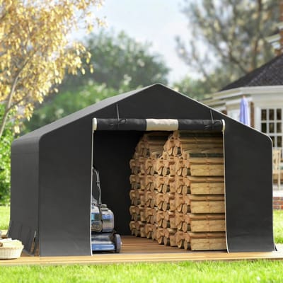 Wishdor - Draagbare Opbergtent - Versterkte Constructie En Waterdicht - Voor Tuinopslag - Kunststof En Metaal - Donkergrijs - 3 x 3 m