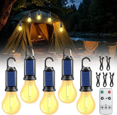 Thijox - 5 stuks Oplaadbare Campinglamp - Draagbare LED Tentlamp met Instelbare Helderheid - Waterdichte Campinglicht met 3 Lichtmodi en Karabijnhaak