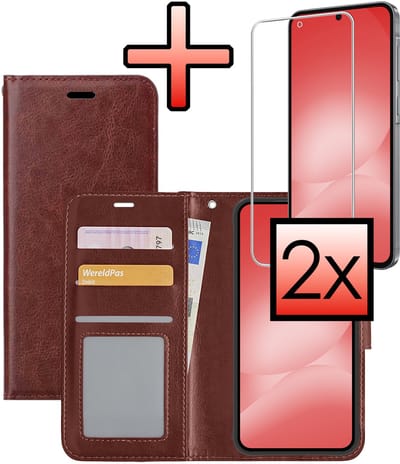 Hoesje - Met 2x Screenprotector - Geschikt voor Samsung Galaxy A56 - Luxe Pasjeshouder - Bookcase Portemonee - Flip Case - Kunstleer Book Case - Flipcase Hoes - Book Cover - Walletcase - Portemonneehoes - Bruin