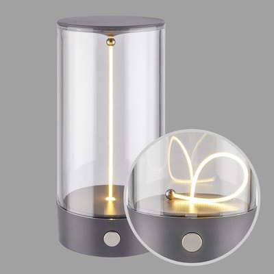 B.K.Licht Wiggle - Oplaadbare Tafellamp - met magnetische lichtdraad - dimbaar en pulserend - warm wit licht - voor binnen en buiten - antraciet - Ø7 x 14,5 cm