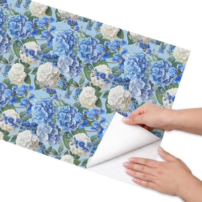 Coloray Meubel Wrap Folie - Blauw Meubelfolie - 50x100 cm - Plakfolie Meubels Bloemenmotief - Decoratiefolie Zelfklevend - Illustratief Meubelfolie - Meubelfolie Zelfklevend - Badkamer decoratie - Bloemen en planten