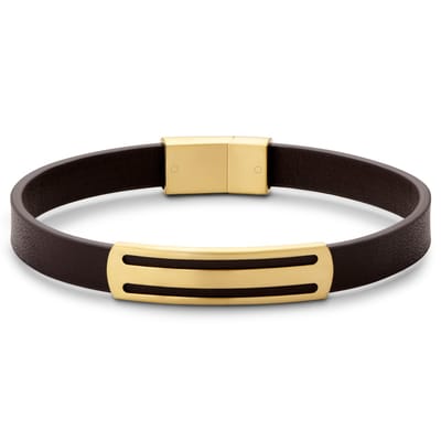 Nomen |Goudkleurige en Bruine Gestreepte ID-armband