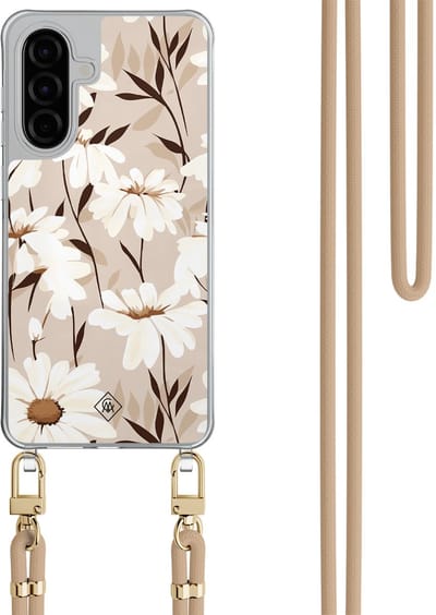Casimoda® hoesje met beige koord - Geschikt voor Samsung A56 - In Bloom - Afneembaar koord - TPU/polycarbonaat - Bruin/beige