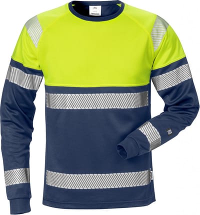 Fristads Hi Vis T-Shirt Met Lange Mouwen Klasse 1 7519 Thv - Hi-Vis geel/marineblauw - 3XL