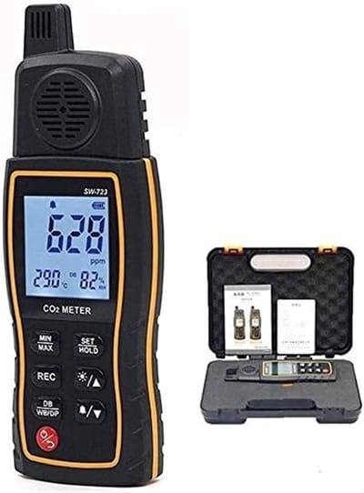 CO2 Gas Detector - Luchtkwaliteit Monitor - Binnen Buiten Meten - Draagbaar Analyseren - 185x63.5x27mm - Zwart