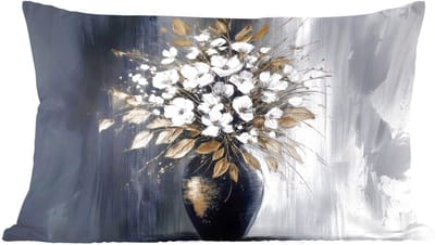 Sierkussens - Kussentjes Woonkamer - 60x40 cm - Bloemen - Wit - Vaas - Abstract